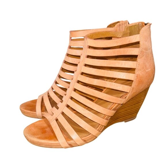 Johnston & Murphy Strappy Gladiator Wedge Sandals 7M Leather Tan Back Zipper - Picture 1 of 11